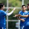 Jugadores de Rayados durante el partido amistoso ante Atlante.