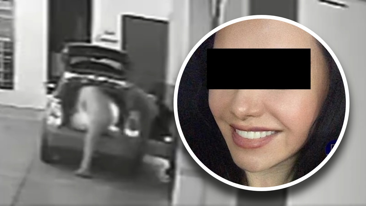 Fotografía de una mujer sonriente y con los ojos cubiertos, junto a la captura de una grabación.