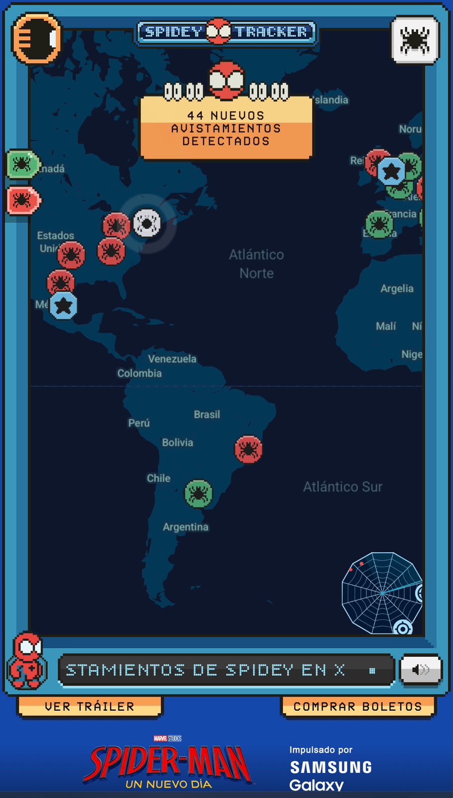 Captura de pantalla del sitio web de Spidey Tracker