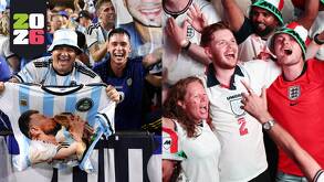 Aficionados de Argentina e Inglaterra festejando durante el Mundial 2026.