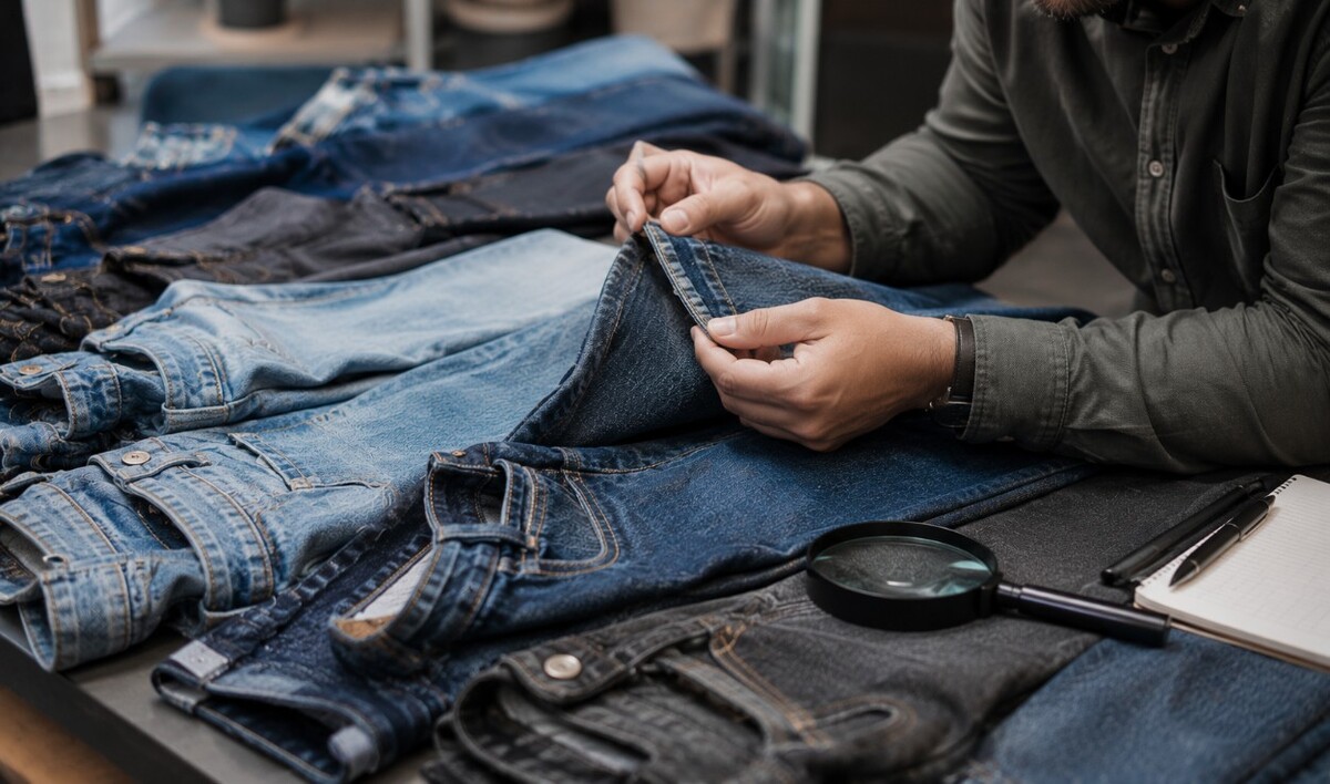 Especialista analiza calidad de los pantalones de mezclilla en el mercado.