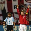 David Beckham celebrando durante el partido de Inglaterra vs Argentina en el Mundial 2002.