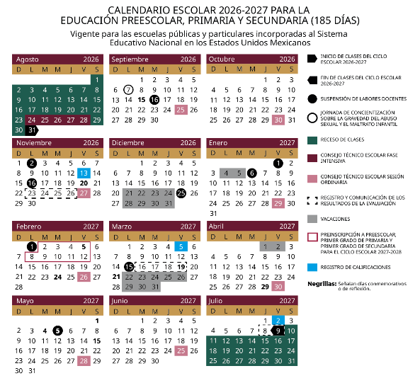 Calendario escolar SEP 2026-2027