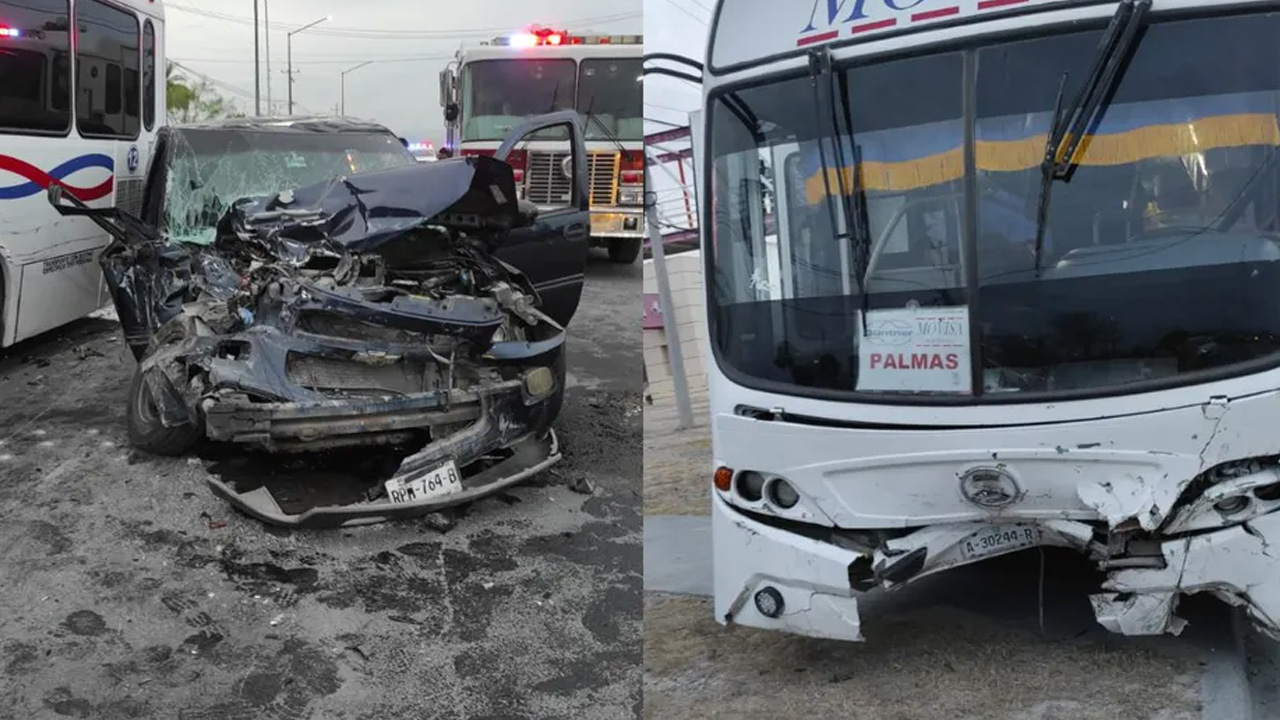 Tres personas, entre ellas una menor de edad, resultaron lesionadas tras un choque entre una camioneta y un transporte de personal en General Zuazua.
