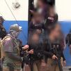Policías de la Fiscalía de Jalisco sosteniendo armas largas mientras resguardan a internos de un anexo con los rostros censurados con blur