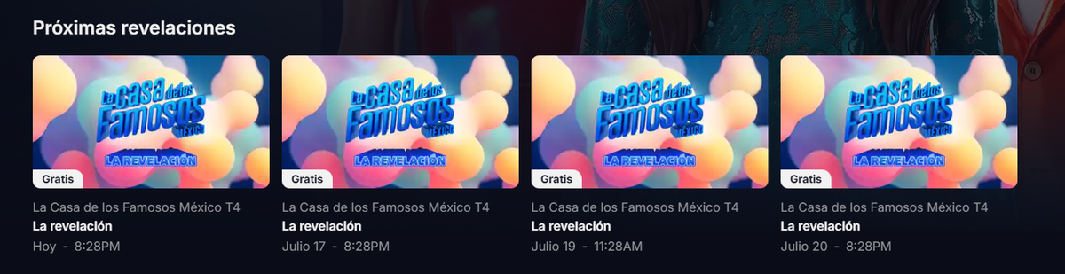 Captura de pantalla del sitio web de ViX donde se anuncia la revelación de los participantes