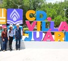 Susy Torrecillas y Esteban Villegas inauguraron la nomenclatura monumental de Villa Juárez, obra que fortalece la identidad de esta comunidad.