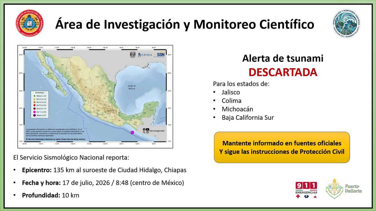 Aviso de Protección Civil Puerto Vallarta por posible tsunami