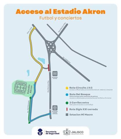 Una imagen de como quedaría los cierres viales en el Estadio Akron