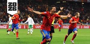 David Villa celebrando un gol de España en el Mundial 2010.