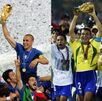 Fabbio Cannavaro y Cafú levantando la Copa Mundial de la FIFA con sus selecciones.