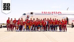 Jugadores de la Selección Española llegando a Madrid tras ganar el Mundial 2026.