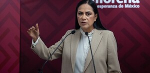 Ariadna Montiel Reyes, presidenta nacional de Morena, encabezó una conferencia de prensa.