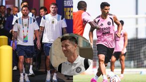Messi y Rodrigo de Paul con Argentina durante el Mundial 2026. Luis Suárez entrenando con Inter de Miami.