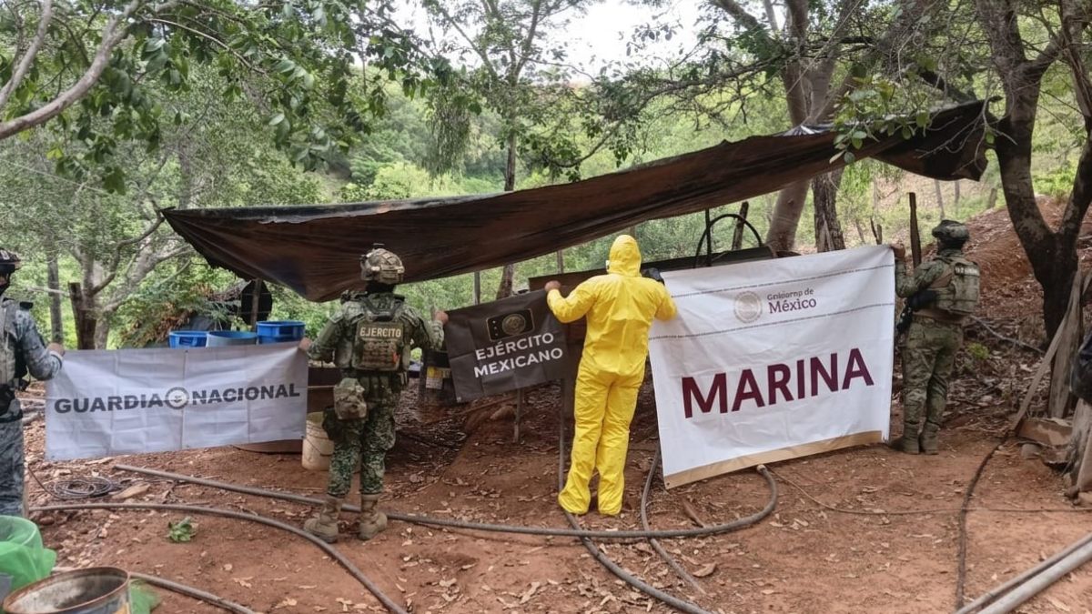 La Marina en coordinación con autoridades federales neutralizaron el laboratorio de sustancias ilícitas en Arteaga Michoacán.