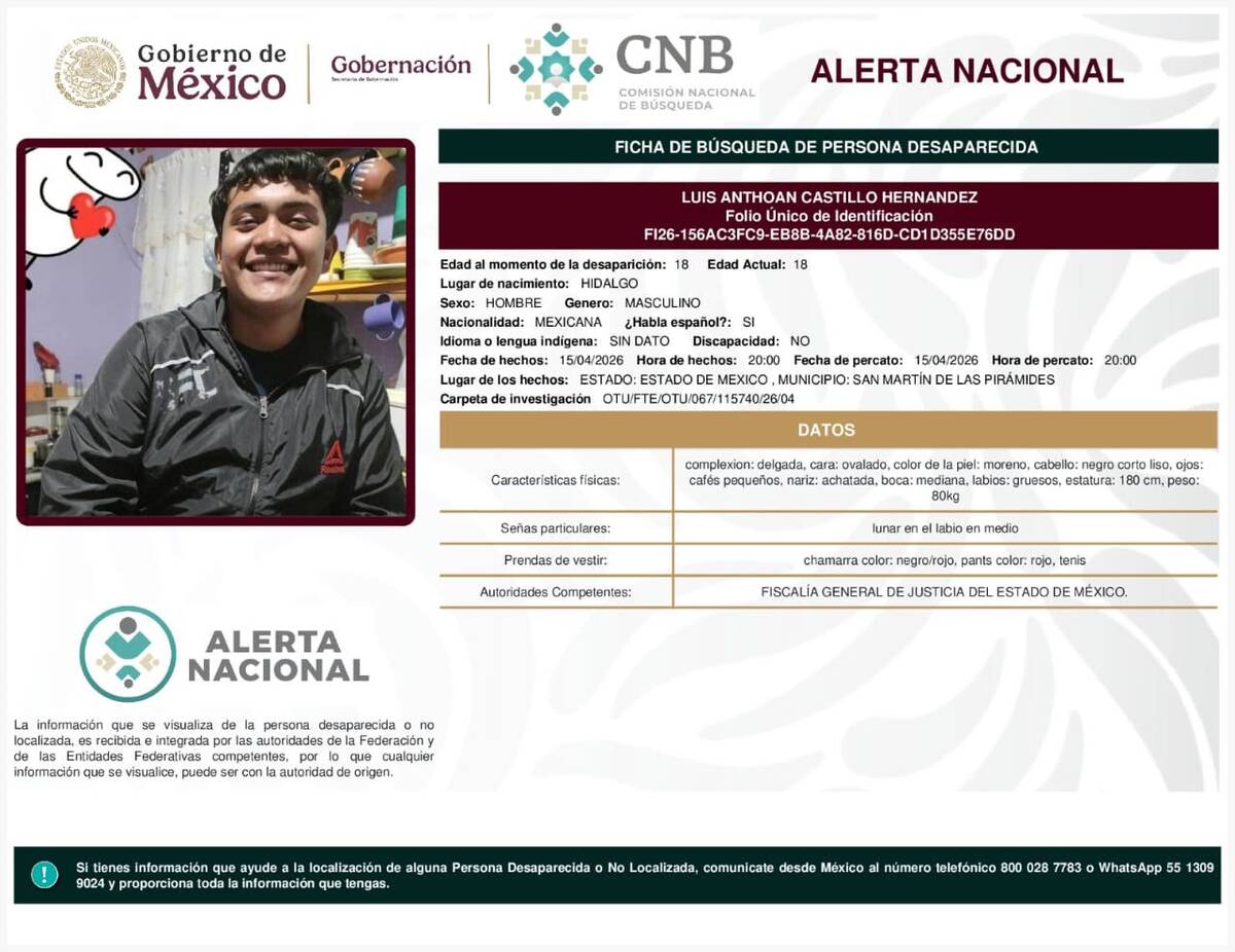 Luis Anthoan Castillo Hernández desaparecido en Tecámac