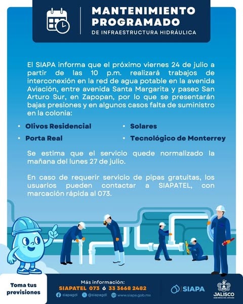 Conoce cuándo comenzarán y terminarán los cortes de agua en Zapopan, además de la lista de colonias afectadas y cómo solicitar pipas gratuitas.