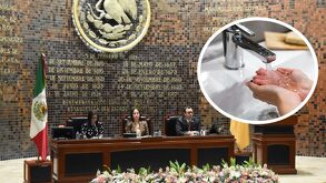 Congreso de Jalisco con una imagen en círculo de una llave de agua potable