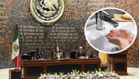 Congreso de Jalisco con una imagen en círculo de una llave de agua potable