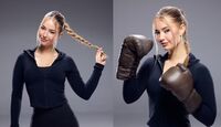 Tatiana Kaer con ropa deportiva y guantes de box