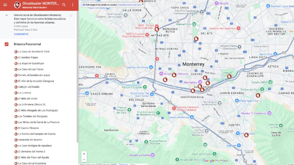Así se ve el mapa paranormal de Nuevo León