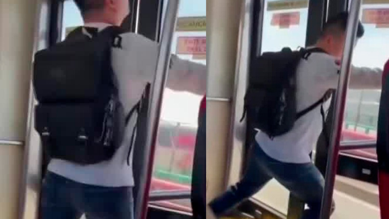 Un pasajero fue captado pateando la puerta de una unidad de la Línea 4 del Mexibús en Tlalnepantla.