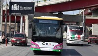 Se ven dos camiones, unas camionetas rojas y una señora a un costado.