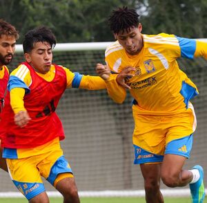 Jugadores de Tigres durante el entrenamiento.