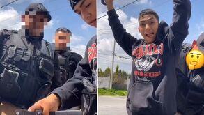 Charly siendo inspeccionado por policías en Toluca