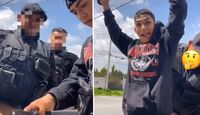 Charly siendo inspeccionado por policías en Toluca