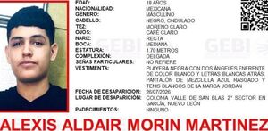 Fiscalía de Nuevo León busca a Alexis Aldair Morin Martinez, joven de 18 años