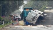 Circulación sobre la autopista México-Cuernavaca se mantiene complicada debido al incidente. | Guillermo Hinojosa