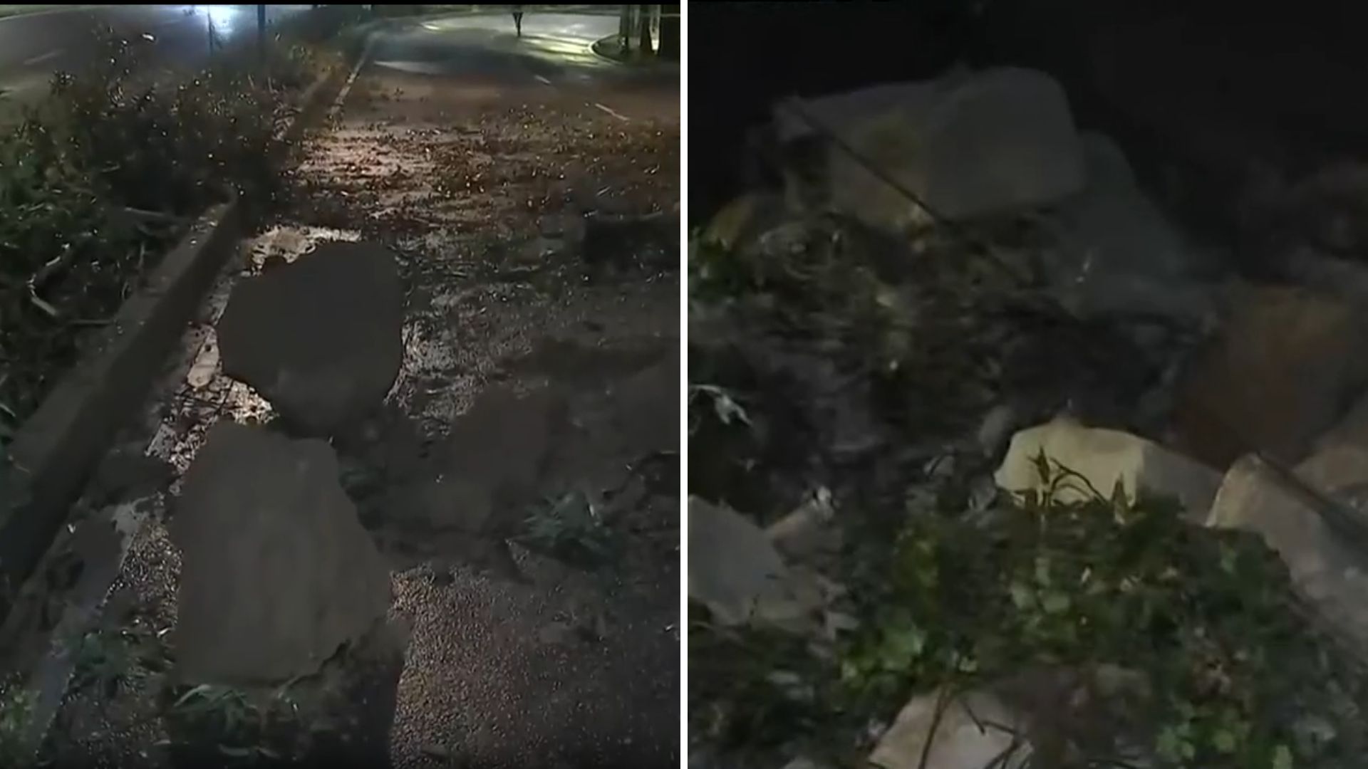 Deslizamiento en Bosques de las Lomas obliga cierre parcial. Pared colapsó arrastrando piedras, troncos y postes. Bomberos retiran escombros.