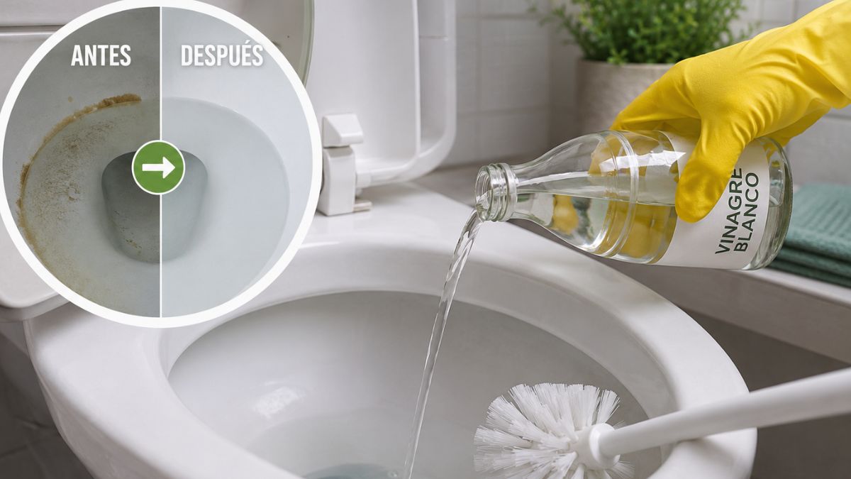 Aplica vinagre con el cepillo y espera 30 minutos: su ácido acético ablanda la cal típica del agua dura de forma eficaz y sin químicos agresivos. (IA)