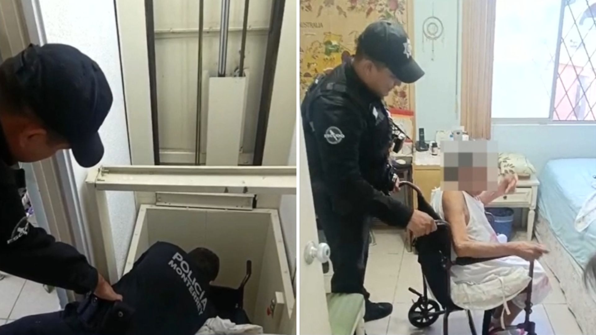 Policías rescatan a adulta mayor atrapada en elevador en Monterrey
