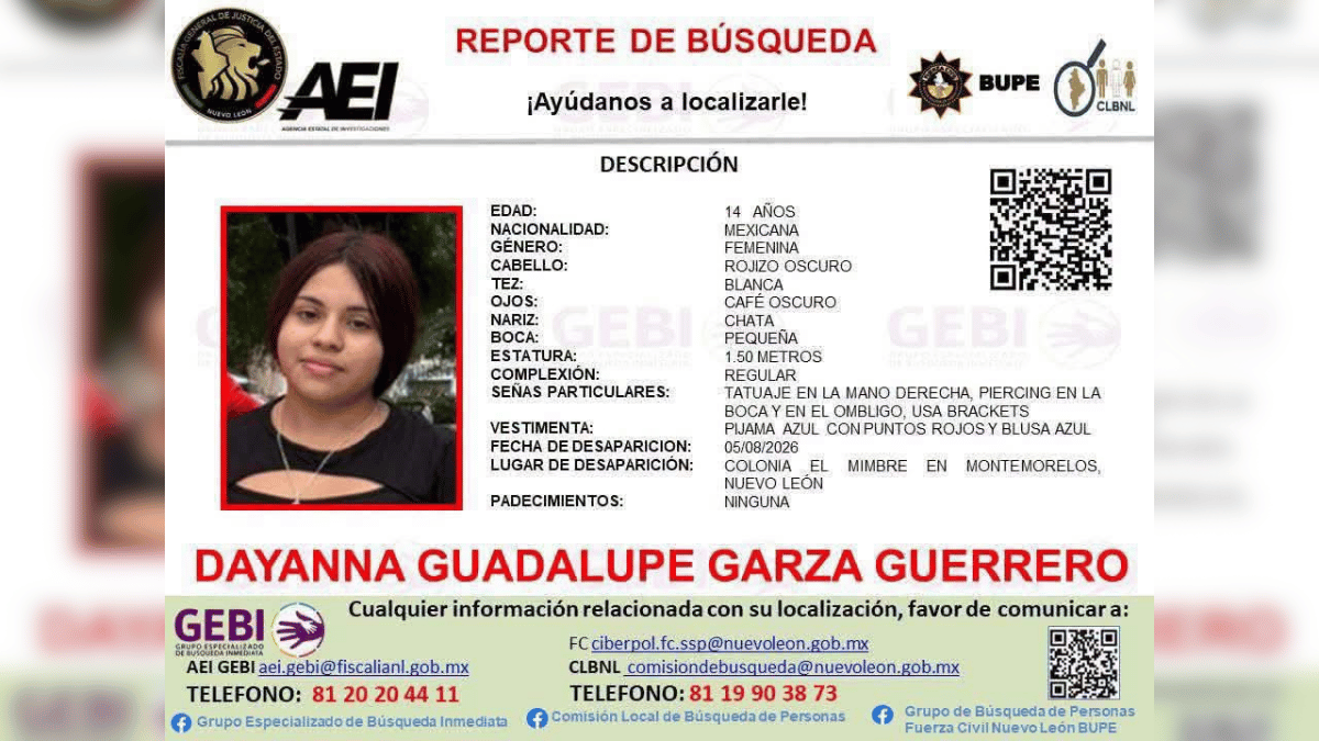 Reporte de búsqueda de Dayanna Guadalupe en Montemorelos
