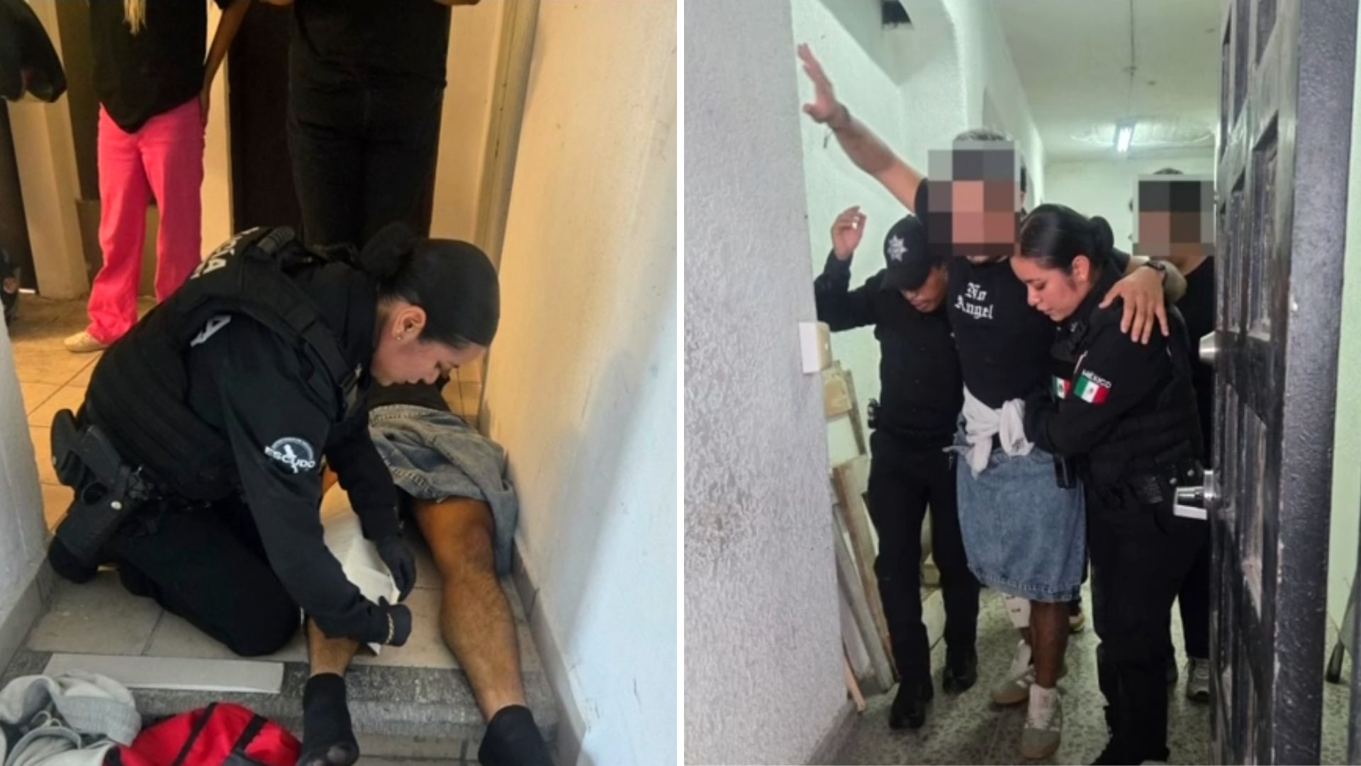 Oficial de Monterrey aplica primeros auxilios a joven herido en el Centro