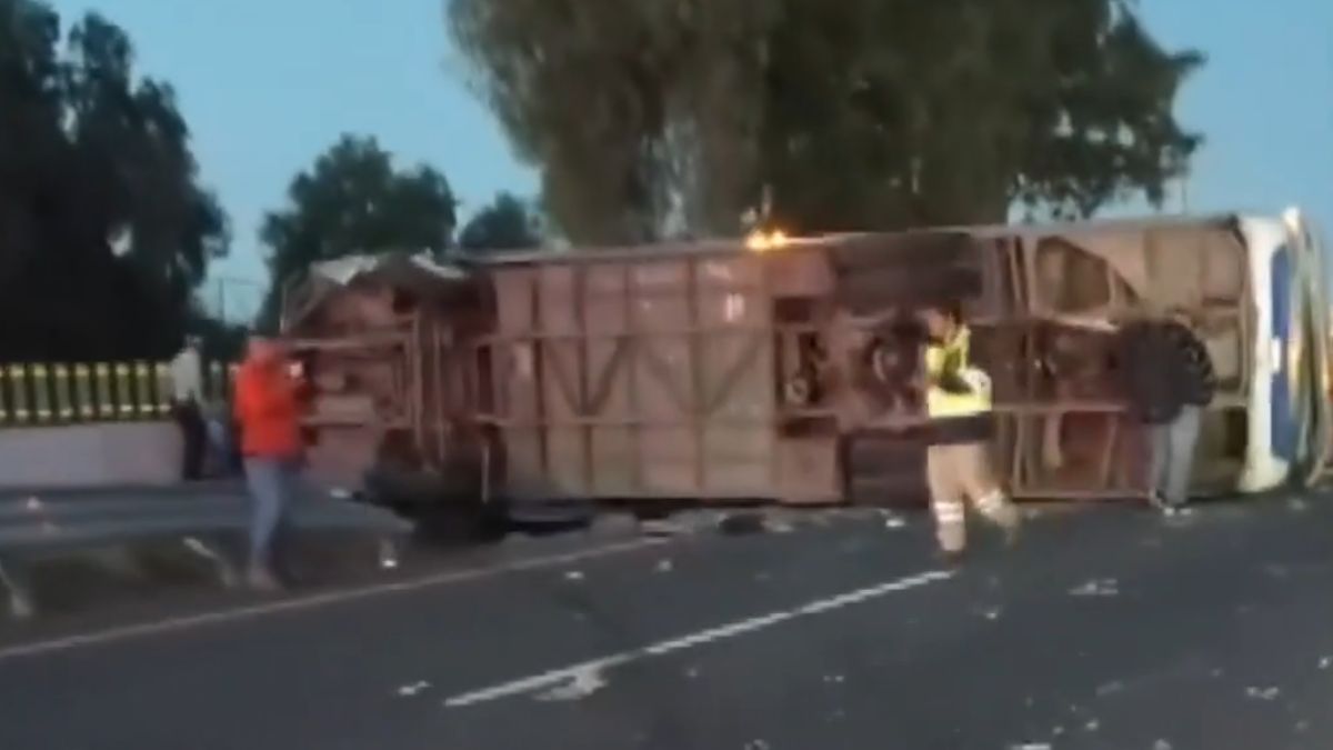 Un autobús de pasajeros volcó sobre la autopista México-Pachuca en dirección a Ciudad de México. | Redes sociales