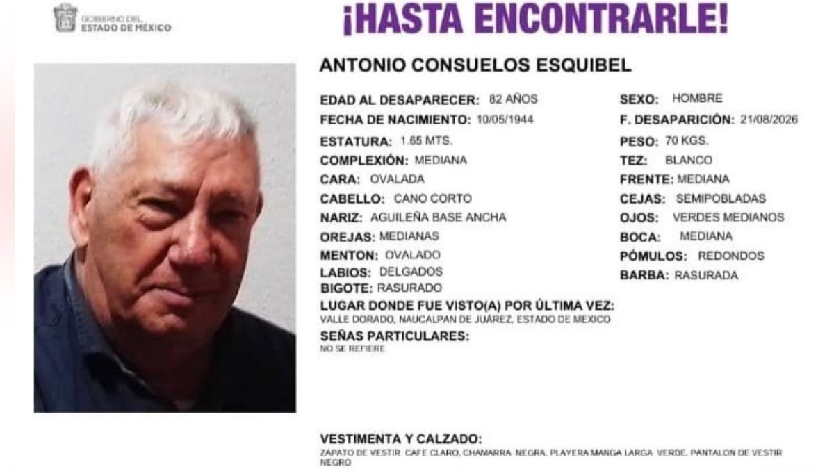 Ficha de búsqueda de Antonio Consuelos Esquibel, de 82 años.