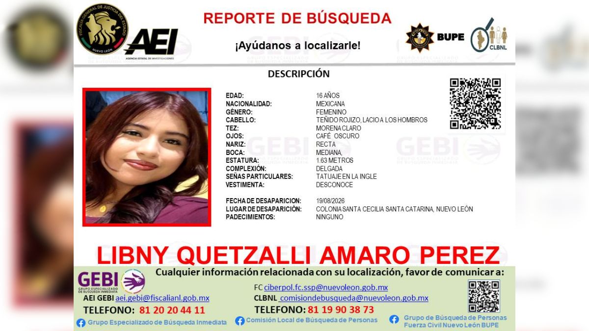 La menor se encuentra desaparecida desde el pasado miércoles 19 de agosto.| Especial