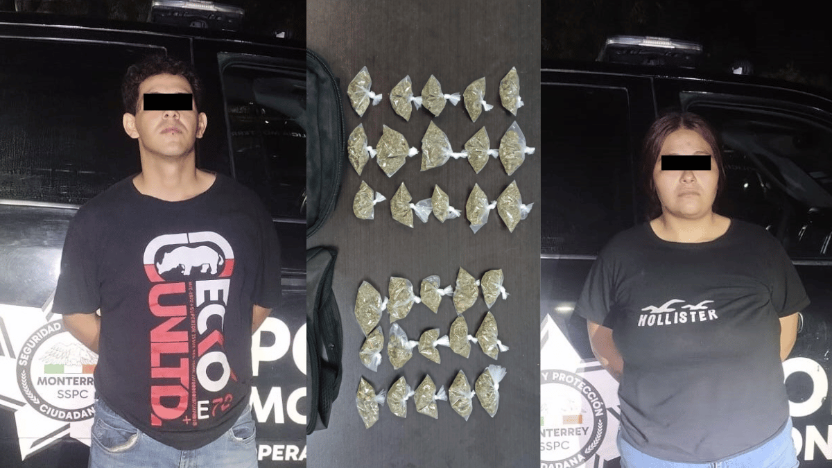 Detienen pareja que se peleba en vía publica, les encontraron droga en Monterrey.