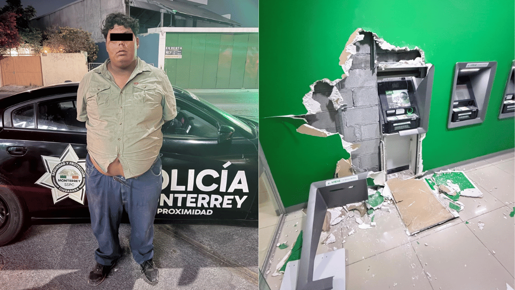 Hombre detenido por vandalizar cajero automatico en Monterrey