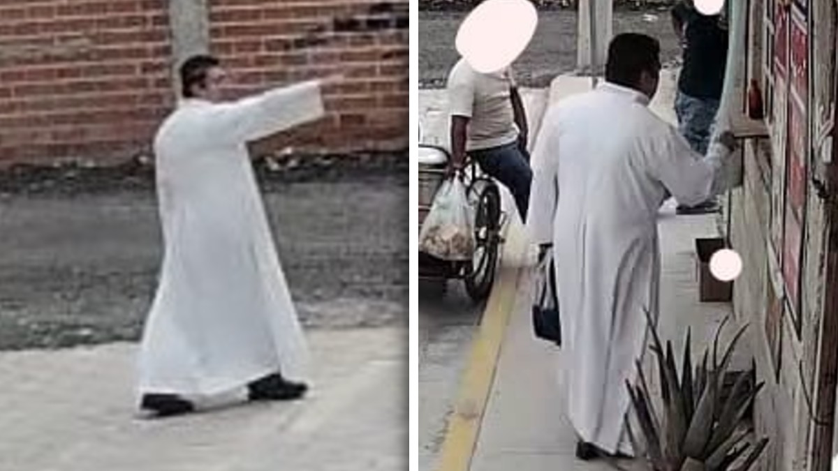 La indumentaria que lleva puesta hace que las personas confíen en él, creyendo que se trata de un sacerdote certificado / Cortesía vecinos de Tehuacán