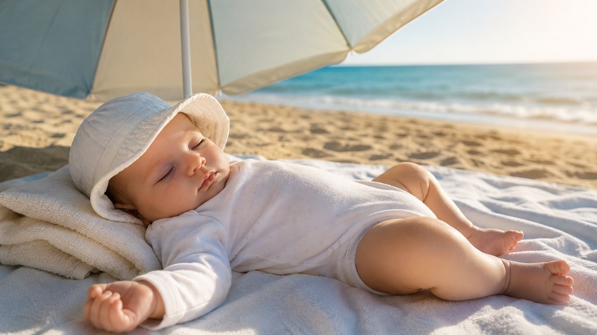 Al no regular bien su temperatura ni poder expresar que tiene calor o sed, el entorno de la playa resulta peligroso para un lactante. (Foto IA)