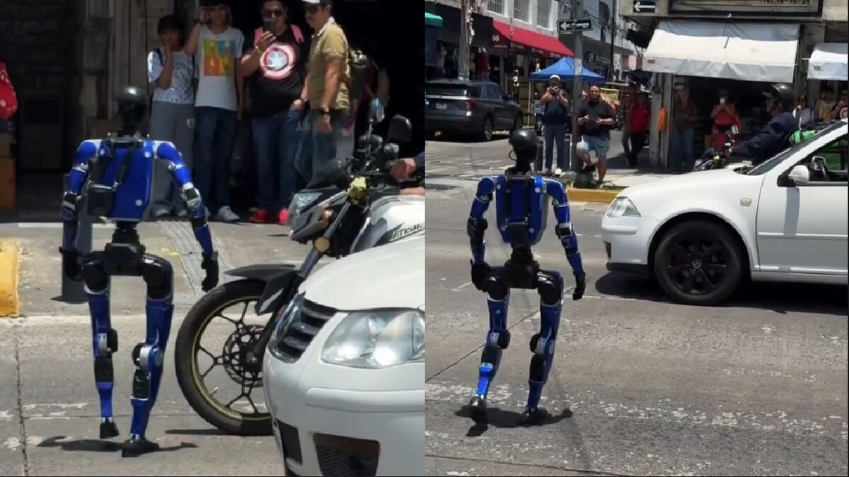 El robot sorprendió a conductores y peatones en la colonia San Juan de Dios. | Imágenes: Fierrobot