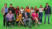 El equipo de Telediario Puebla, integrado por Alberto Rueda, Gaby Tamez, Jazmín Tamayo, Mar López y Ricardo Ruiz, celebra siete años de transmisiones