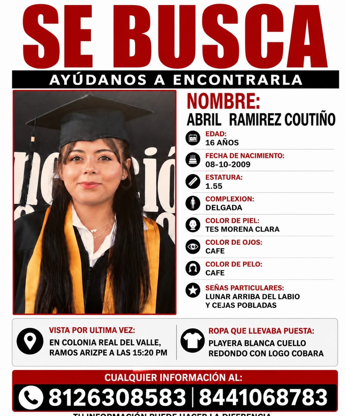 Se ha iniciado la búsqueda de la alumna Abril Ramírez Coutiño de 16 años.
