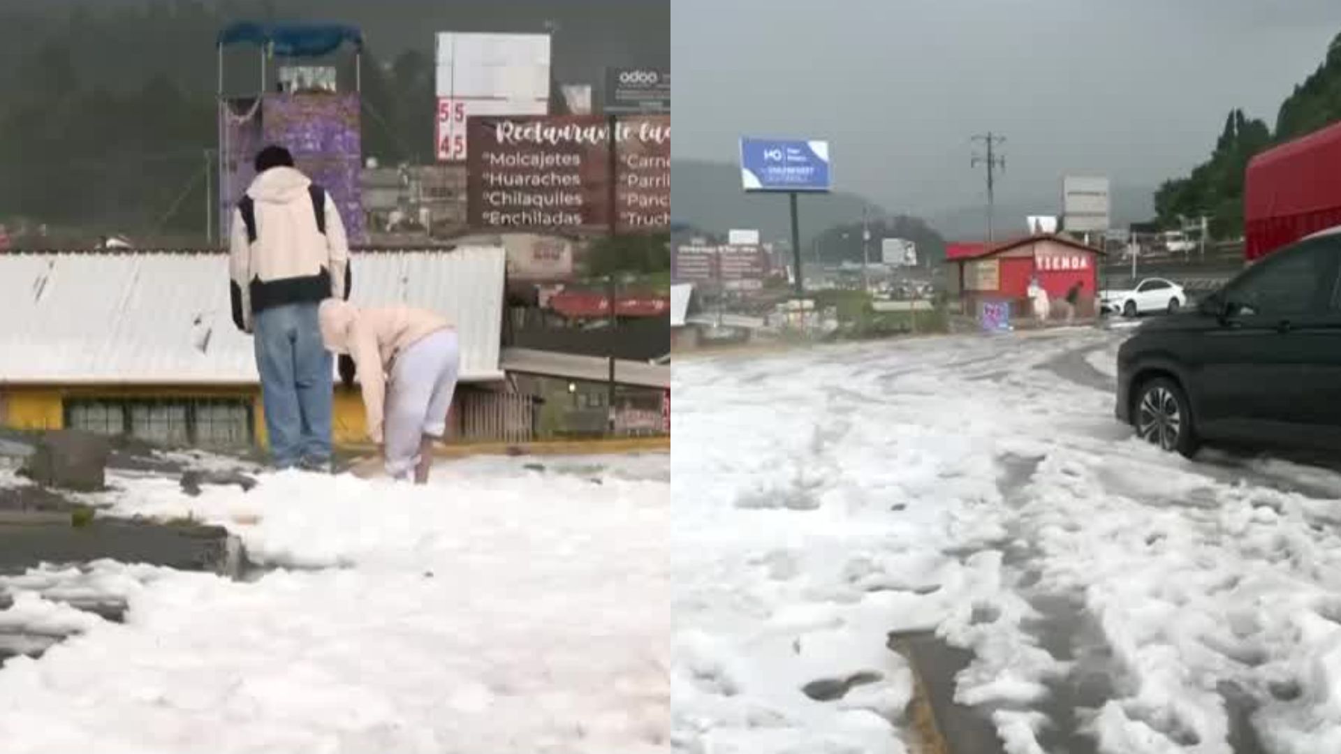 Intensa granizada paraliza México-Toluca; familias aprovechan para festejar en La Marquesa