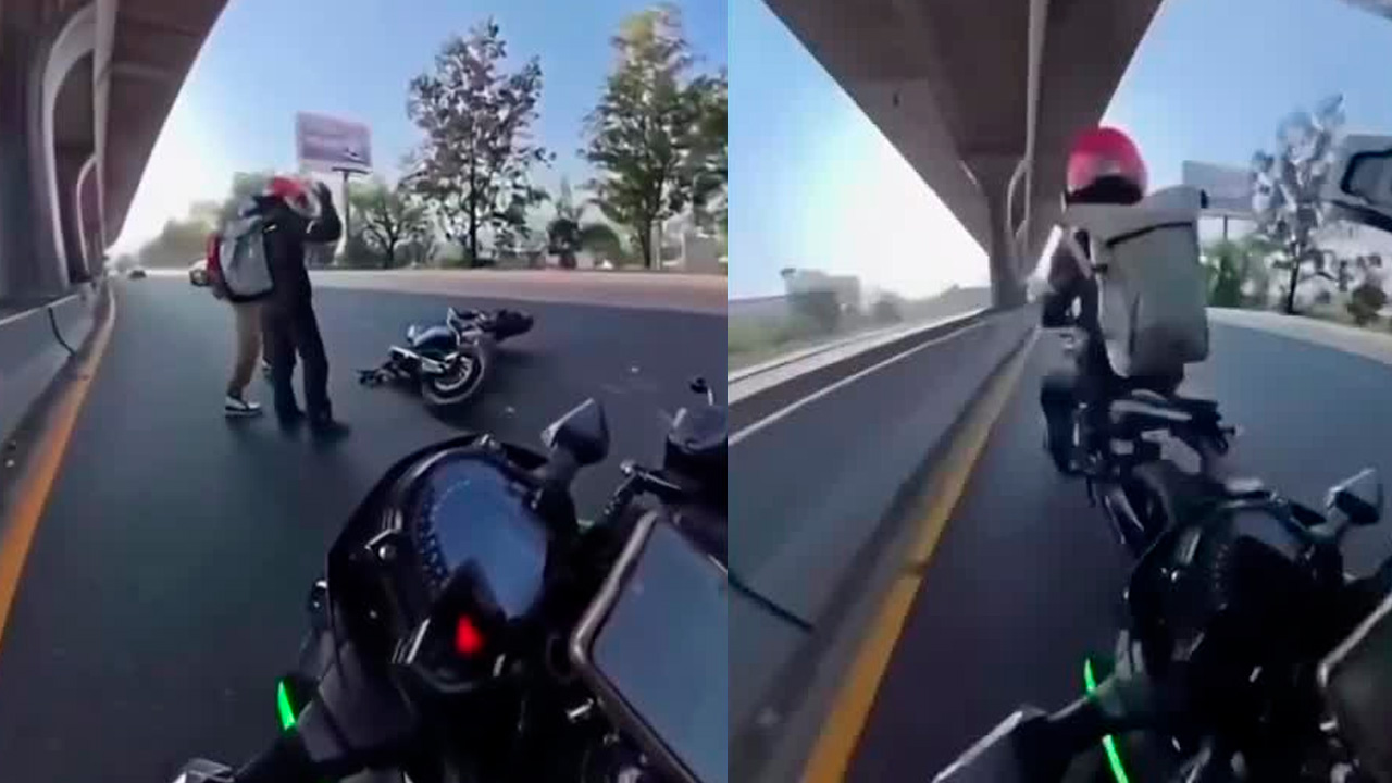 Motociclista cae de su moto tras ser impactada y casi es arrollada por el transporte público