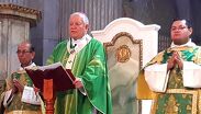 El arzobispo de Puebla, Víctor Sánchez Espinosa, durante la homilía dominical en la Catedral en Puebla